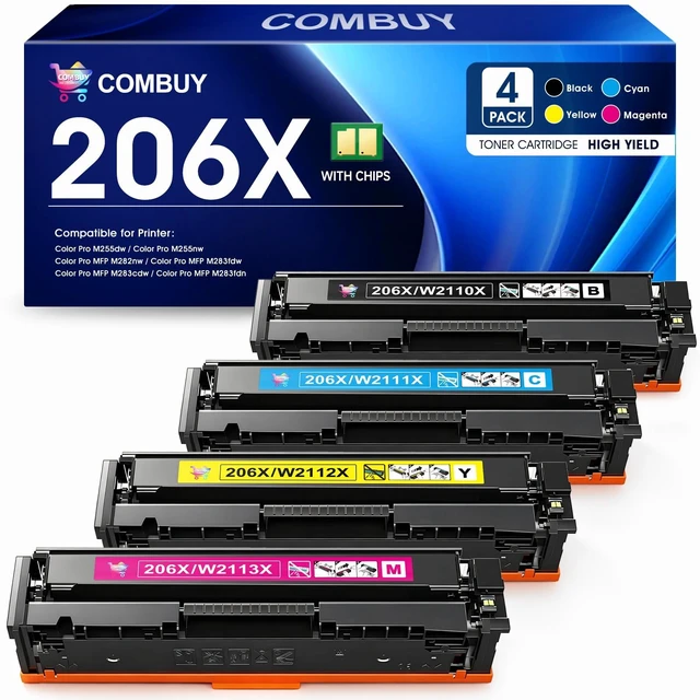Main image of 206X Toner Cartridges 4 Pack M283fdw M283cdw Compatible for HP 206X 206A | Replacement for HP 206X 206A color LaserJet Pro MFP M283fdw M283cdw M255dw M282nw M283fdn M255nw M283 M282 Toner with Chip