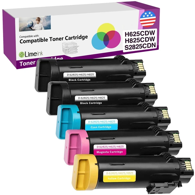 Main image of Limeink Compatible Toner Cartridge Replacement for Dell H625cdw Toner H825cdw for Dell S2825cdn High Yield Laser Cartridges H625 H825 s2825 Ink 5 Pack 2 Black 1 Cyan 1 Yellow 1 Magenta