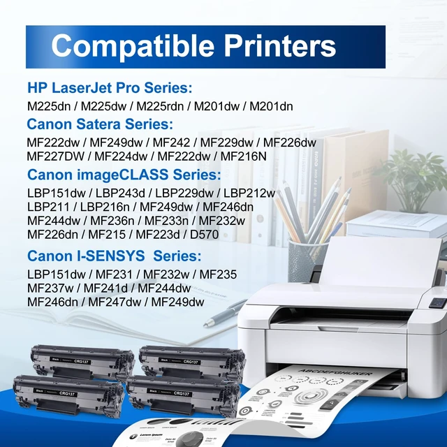 Alt view image 3 of 7 - CRG137 Toner Cartridge 4 Pack, with Chip, High Yield, 2400 Pages | Compatible for Canon 137 Black CRG-137 9435B001AA for ImageClass D570 MF232w MF247dw MF249dw MF216n MF236n LBP151dw Printer
