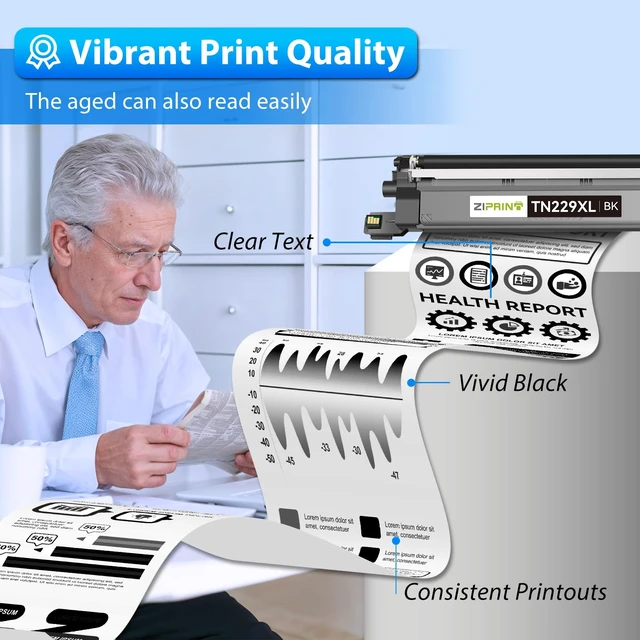 Alt view image 3 of 7 - ZIPRINT TN229XL Black Toner Cartridges 2 Pack TN229 MFC-l3780CDW 3720CDW | Compatible with Brother MFC-L3780CDW L3720CDW HL-L3280CDW L3220CDW L3300CDW L3295CDW Printer (Black Cyan Magenta Yellow)