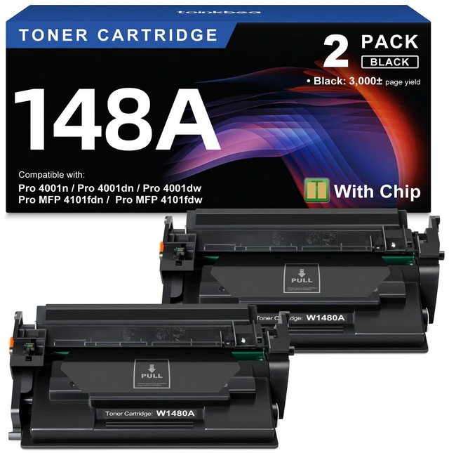 Main image of toinkbea 148AToner Cartridge Black 4001n 4101fdw W1480A 148X W1480X 2 Pack | Compatible for HP 148 148A 148X W1480A W1480X for HP LaserJet Pro MFP 4101fdw 4101fdn 4101dw Pro 4001dw 4001dn 4001nPrinter
