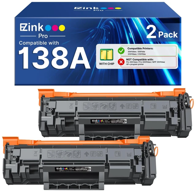 Main image of E-Z Ink Pro Toner Cartridge (with Chip) 138A W1380A Toner Cartridge 138X | Replacement for HP hp 138a Black Laserjet Toner Cartridge for HP LaserJet Pro 3001dw 3001fdw MFP 3101fdw Series Printer (2BK)