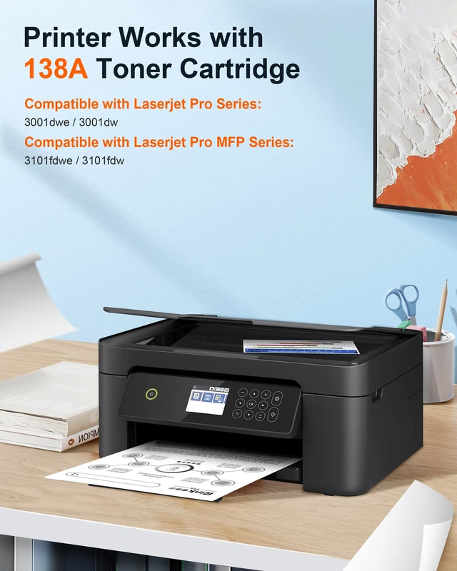Alt view image 2 of 6 - E-Z Ink Pro Toner Cartridge (with Chip) 138A W1380A Toner Cartridge 138X | Replacement for HP hp 138a Black Laserjet Toner Cartridge for HP LaserJet Pro 3001dw 3001fdw MFP 3101fdw Series Printer (2BK)
