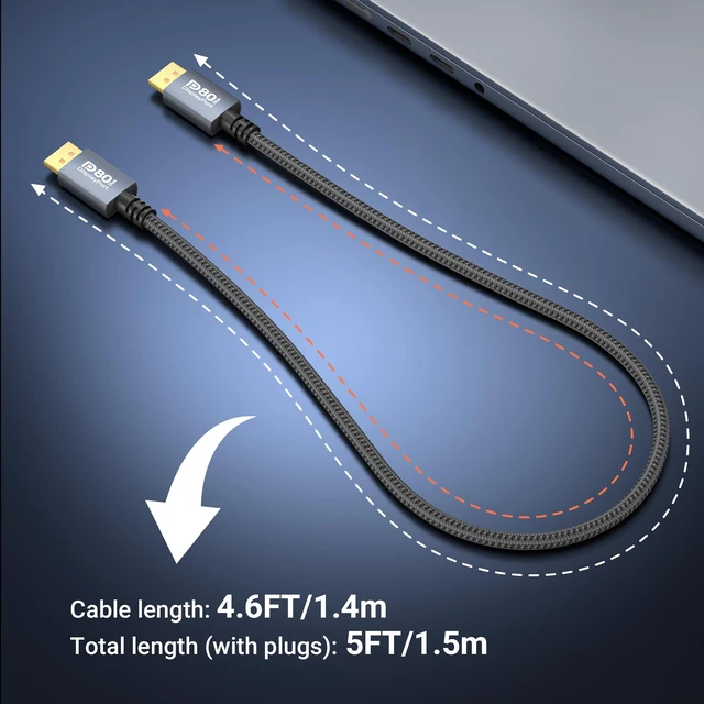 Alt view image 7 of 7 - 5FT Certified DisplayPort 2.1 Cable VESA 80Gbps DP2.1 Gaming Monitor Cord | 8K@240Hz 4K@540Hz smooth play, G-Sync FreeSync compatible, lag-free VRR ALLM, triple-shielded nylon braided RTX 5090 5080