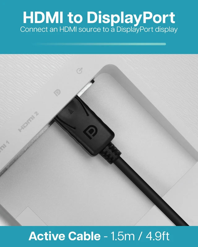 Alt view image 2 of 5 - VisionTek HDMI to DisplayPort 1.5M Active Cable (M/M) - 900822 | 1440P 120Hz, Uni-Directional HDMI Device to DisplayPort Monitor, Plug and Play, for PS5, Xbox Series X, Switch 2, Desktop PC