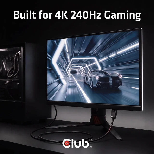 Alt view image 5 of 6 - Club 3D DisplayPort 2.1 Cable VESA DP80 80Gbps 1.6m/5,25ft CAC-1092 | Bi-directional DP to DP, locking latch connectors, DSC 1.2 & FEC support, up to 8K 240Hz & 4K 240Hz for gaming monitors