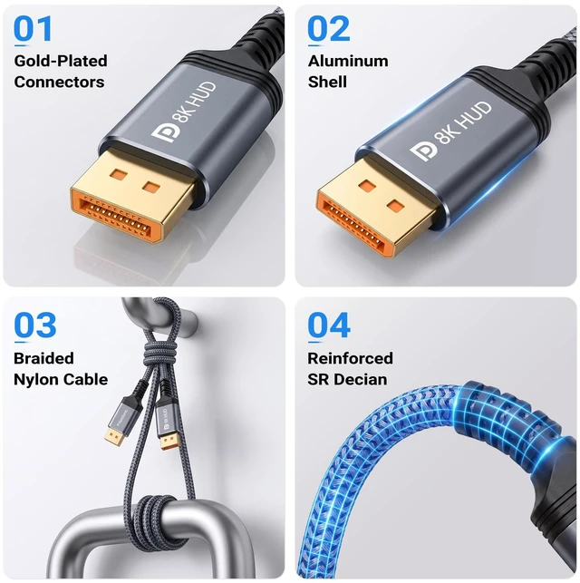 Alt view image 5 of 6 - PrismSync Displayport 1.4 Cable 6FT, 8K@60Hz, 4K@144Hz, 32.4Gbps5-Pack | MST Daisy Chain Multi-Monitor, G-SYNC FreeSync HDR, for Gaming PC, Designer Dual Screen, Pro Workstation, Video Editing