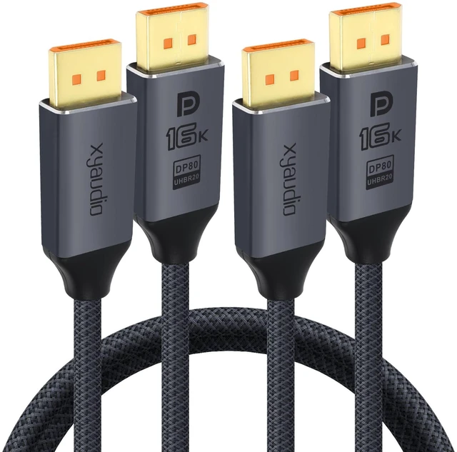 Main image of xyaudio 80Gbps Displayport Cable 2.1, 4FT/2Pack,16K@60Hz, 8K@120Hz, 4K@240Hz,1080P@360Hz, DP80 HDR DSC 1.2a,FreeSync Display Port Cord for Gaming PC, Monitor 5090,7900XTX,S1334