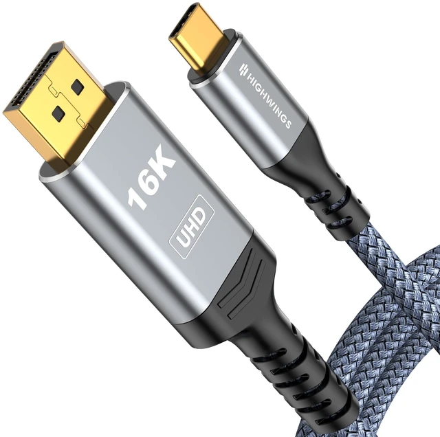 Main image of Highwings USB C to DP Cable 6FT, DP 2.1 80Gbps 16K@60Hz 8K@120Hz 4K@240Hz | Thunderbolt 5/4/3 USB4 to DisplayPort Male Cord for iPhone 18/17 Pro Max, Galaxy S26, MacBook Pro/Air, iPad, Mac Mini, XPS