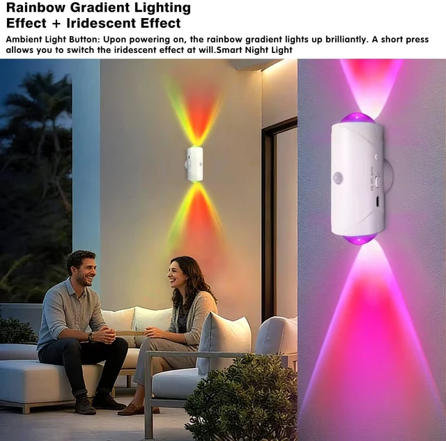 Alt view image 3 of 6 - Rechargeable Motion Sensor Light Indoor, Magnetic RGB Wall Sconces 2 Pack | 7 Color Motion Sensor Night Light, 1500mAh Wireless Wall Sconces Battery Operated for Bedroom, Bathroom, Hallway, Stairs