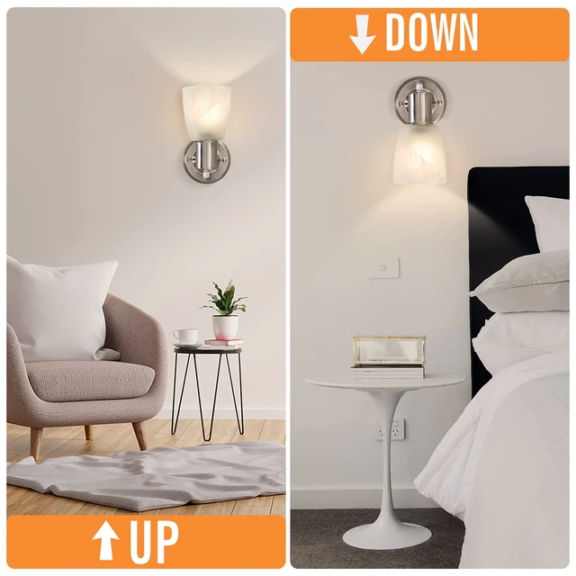 Alt view image 3 of 14 - EJIAXIN Wall Sconces Set of 2,Brushed Nickel Vanity Lights for Bathroom | Modern Wall Light Fixtures with Rotary Switch,Wall Mount Light with Frosted Glass,Farmhouse Lamp for Bedroom Living Room