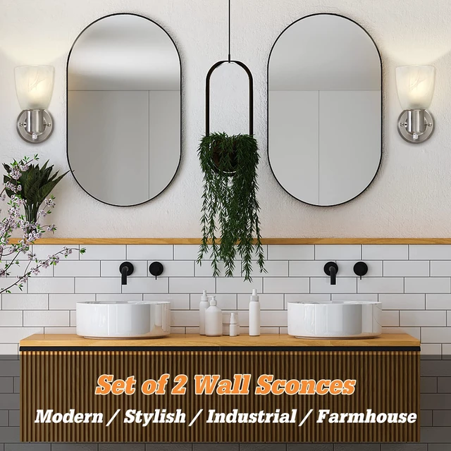 Alt view image 4 of 14 - EJIAXIN Wall Sconces Set of 2,Brushed Nickel Vanity Lights for Bathroom | Modern Wall Light Fixtures with Rotary Switch,Wall Mount Light with Frosted Glass,Farmhouse Lamp for Bedroom Living Room