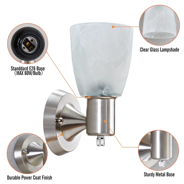 Alt view image 7 of 14 - EJIAXIN Wall Sconces Set of 2,Brushed Nickel Vanity Lights for Bathroom | Modern Wall Light Fixtures with Rotary Switch,Wall Mount Light with Frosted Glass,Farmhouse Lamp for Bedroom Living Room