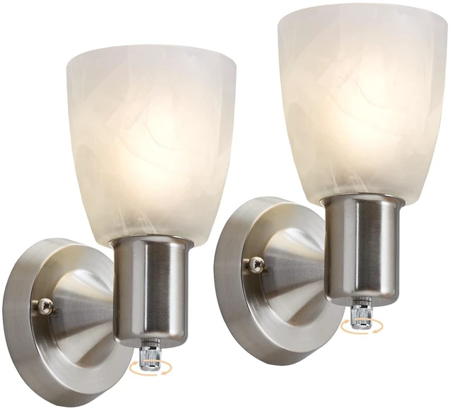Main image of EJIAXIN Wall Sconces Set of 2,Brushed Nickel Vanity Lights for Bathroom | Modern Wall Light Fixtures with Rotary Switch,Wall Mount Light with Frosted Glass,Farmhouse Lamp for Bedroom Living Room