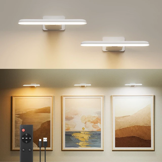 Main image of Picture Lights for Wall Rechargeable, Picture Frame Lights, Dartboard light | FULEN Light Over Picture frame,LED Wall Lights for Dart Board, Paintings,3 Color Temperatures, Remote Control,White,2 Pack