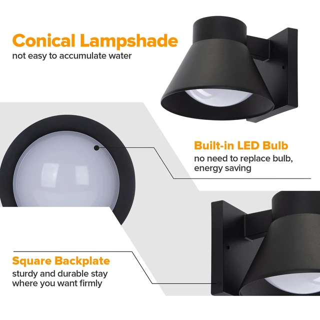 Alt view image 6 of 7 - UME 2 Pack LED Outdoor Wall Light Fixtures, Black Front Porch Lights Wall Mount Lighting, Exterior Waterproof Wall Lantern Light Fixture Anti-Rust Farmhouse Wall Sconce for Patio, Doorway, Garage