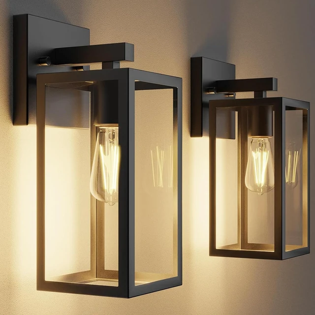 Main image of Porch Lights Outdoor Wall Light Fixture, Modern Matte Black Wall Lanterns | Toughened Frame, Clear Glass Shade, Waterproof Lanterns, for House, Patio, Exterior, Garage, Front Door, Entryway