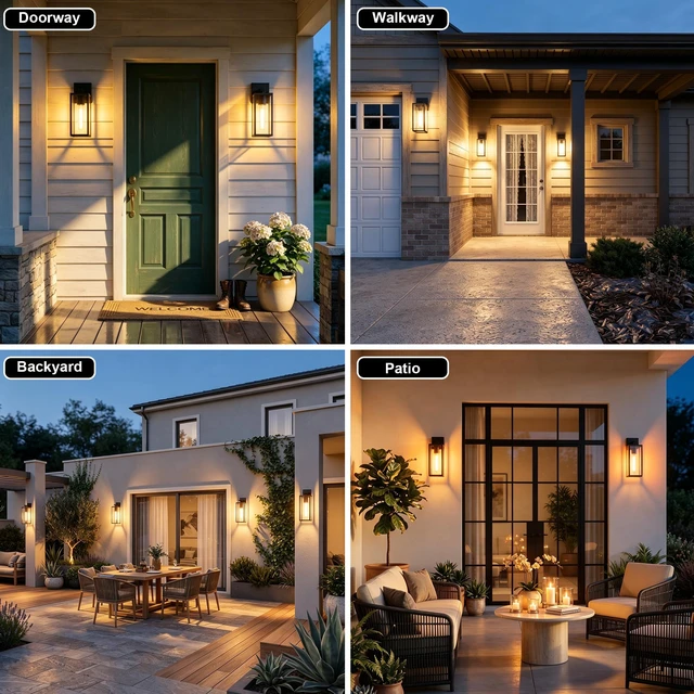 Alt view image 4 of 7 - Porch Lights Outdoor Wall Light Fixture, Modern Matte Black Wall Lanterns | Toughened Frame, Clear Glass Shade, Waterproof Lanterns, for House, Patio, Exterior, Garage, Front Door, Entryway