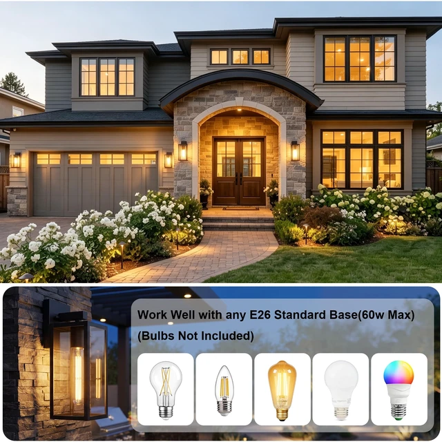 Alt view image 7 of 7 - Porch Lights Outdoor Wall Light Fixture, Modern Matte Black Wall Lanterns | Toughened Frame, Clear Glass Shade, Waterproof Lanterns, for House, Patio, Exterior, Garage, Front Door, Entryway