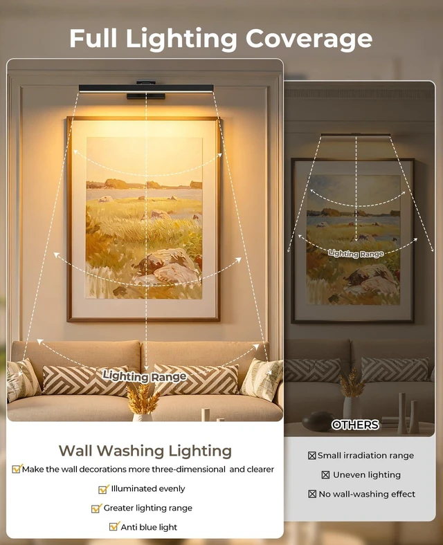 Alt view image 2 of 7 - PESUTEN Picture Light for Wall, 16in Battery Wall Sconce Art Light CCT Dimmable Magnetic Battery Lights for Painting with Remote Control for Gallery Artwork Living Room Portraits Hallway 2PCS Black