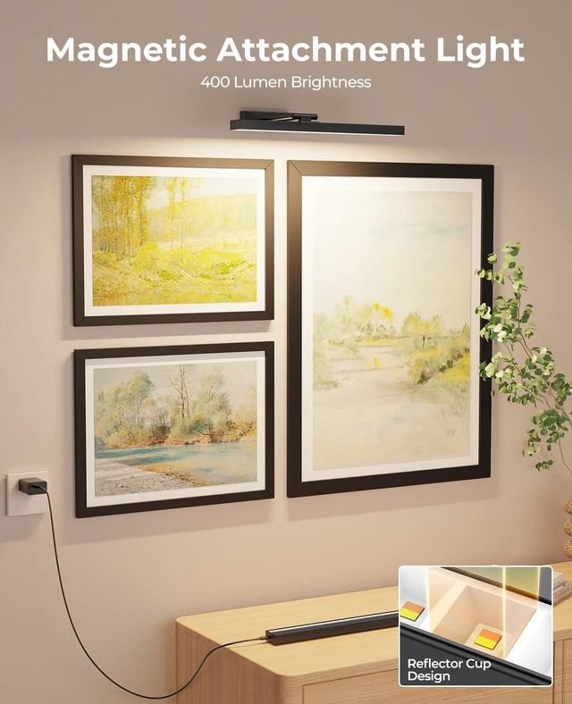 Alt view image 5 of 7 - PESUTEN Picture Light for Wall, 16in Battery Wall Sconce Art Light CCT Dimmable Magnetic Battery Lights for Painting with Remote Control for Gallery Artwork Living Room Portraits Hallway 2PCS Black