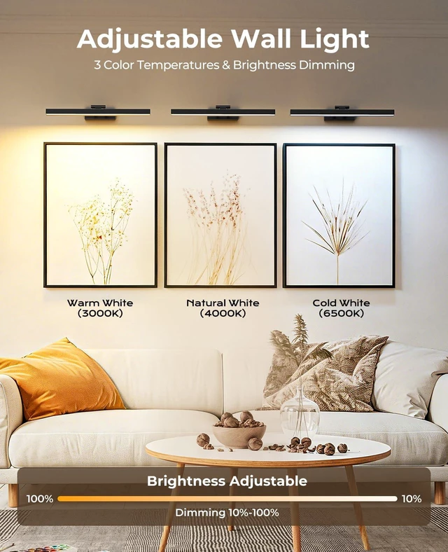 Alt view image 4 of 7 - PESUTEN Picture Light for Wall, 16in Battery Wall Sconce Art Light CCT Dimmable Magnetic Battery Lights for Painting with Remote Control for Gallery Artwork Living Room Portraits Hallway 2PCS Black