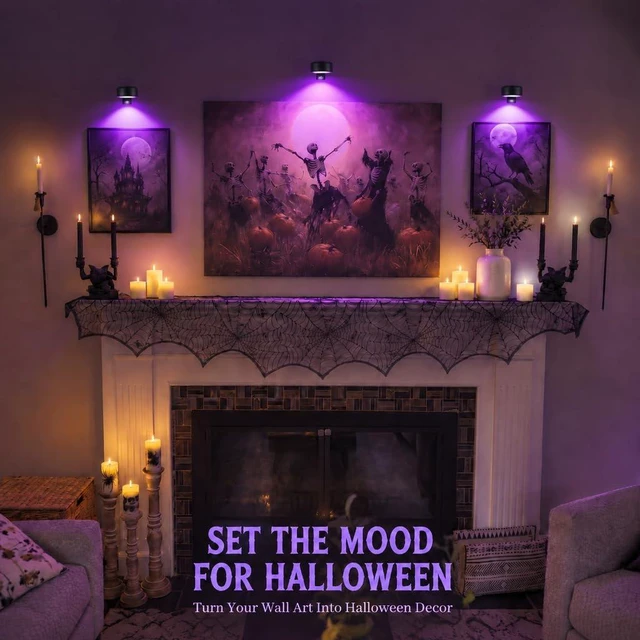 Alt view image 7 of 7 - EZVALO Picture Lights for Wall, Magnetic Rechargeable Poster Lights, 3 Pack | 2000mAh, 3CCT & 12 RGB, Remote Dimming & Timer, Painting Light for Frames, Gallery Walls, Art Display & Living Room Decor