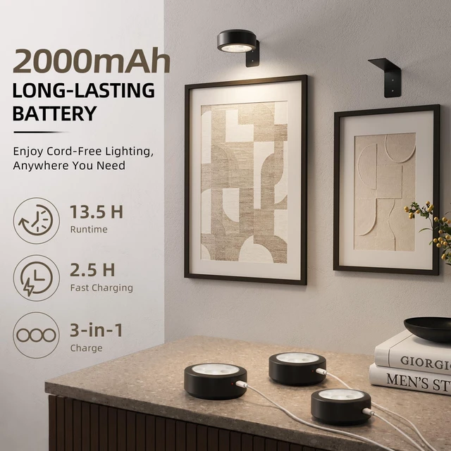 Alt view image 6 of 7 - EZVALO Picture Lights for Wall, Magnetic Rechargeable Poster Lights, 3 Pack | 2000mAh, 3CCT & 12 RGB, Remote Dimming & Timer, Painting Light for Frames, Gallery Walls, Art Display & Living Room Decor
