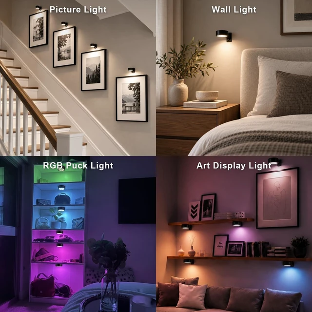 Alt view image 3 of 7 - EZVALO Picture Lights for Wall, Magnetic Rechargeable Poster Lights, 3 Pack | 2000mAh, 3CCT & 12 RGB, Remote Dimming & Timer, Painting Light for Frames, Gallery Walls, Art Display & Living Room Decor