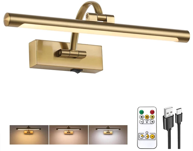 Main image of Tassuowell Wireless Picture Lights for Wall Rechargeable, Battery Operated Art Light for Paintings, 3CCT Dimmable, 15.7" Brass Finish with Remote, Rotatable Gallery Light for Pictures Display