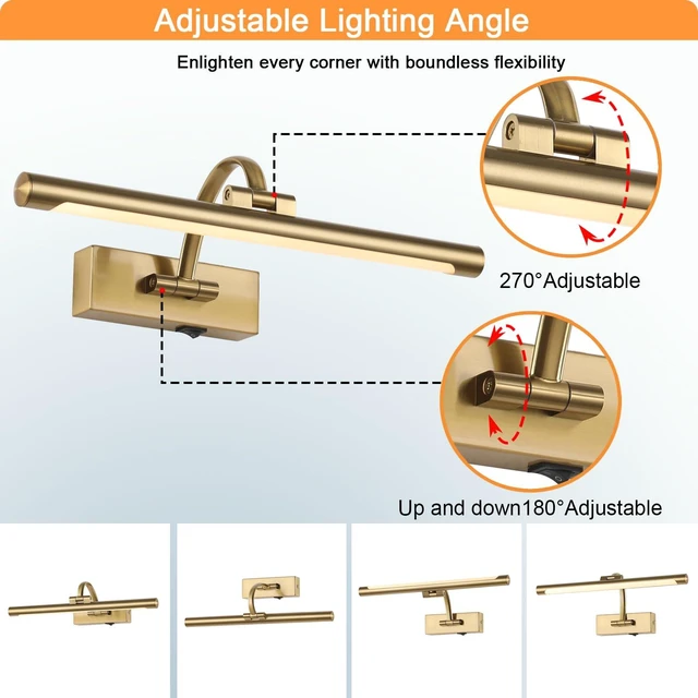Alt view image 4 of 7 - Tassuowell Wireless Picture Lights for Wall Rechargeable, Battery Operated Art Light for Paintings, 3CCT Dimmable, 15.7" Brass Finish with Remote, Rotatable Gallery Light for Pictures Display