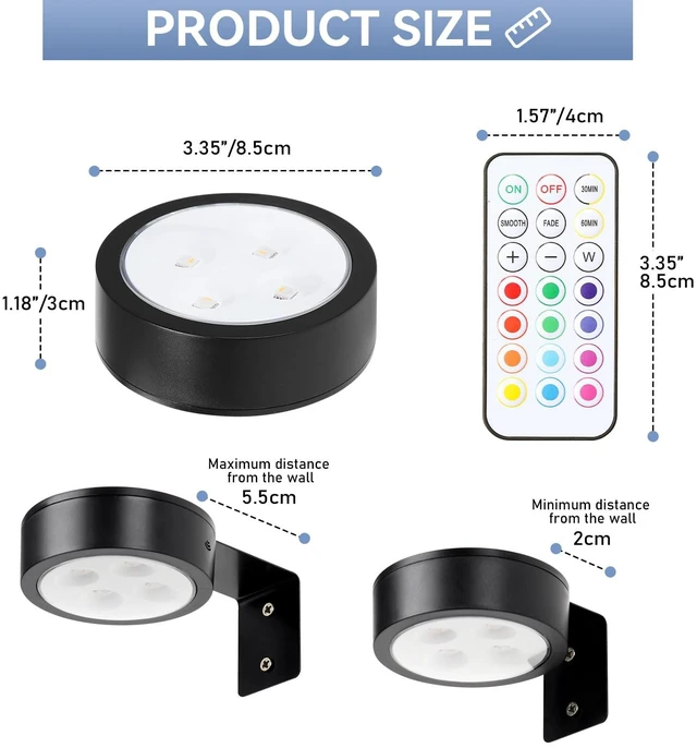 Alt view image 5 of 7 - KELUOLY 4-Pack Wireless Battery Operated Painting Light with Remote Control,13 Color RGB Magnetic Led Art Picture Lights for Wall, Dimmable and Timer Poster Light, Wall Decor Black Display Light