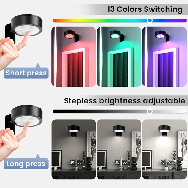 Alt view image 4 of 7 - KELUOLY 4-Pack Wireless Battery Operated Painting Light with Remote Control,13 Color RGB Magnetic Led Art Picture Lights for Wall, Dimmable and Timer Poster Light, Wall Decor Black Display Light