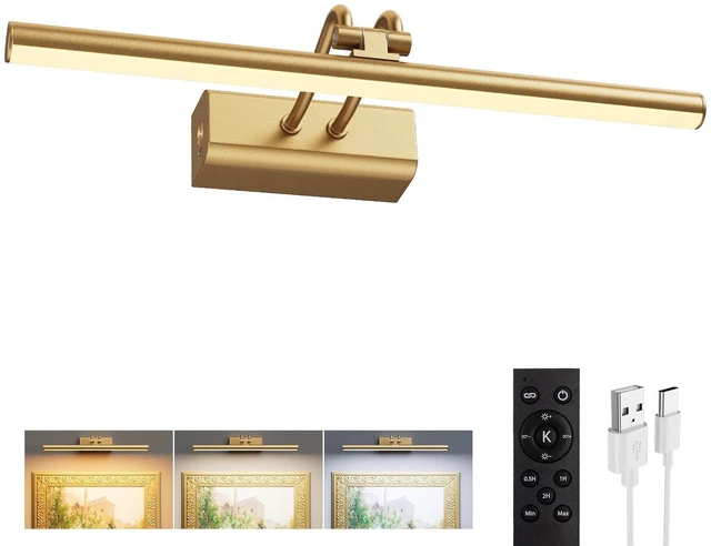 Main image of Percantis Picture Light for Wall, Gold, RF Remote, USB Charging | 4000mAh Cordless,Gold Wall Light, Magnetic for Easy to Charge,Timers, Display for Gallery Living Room Bedroom