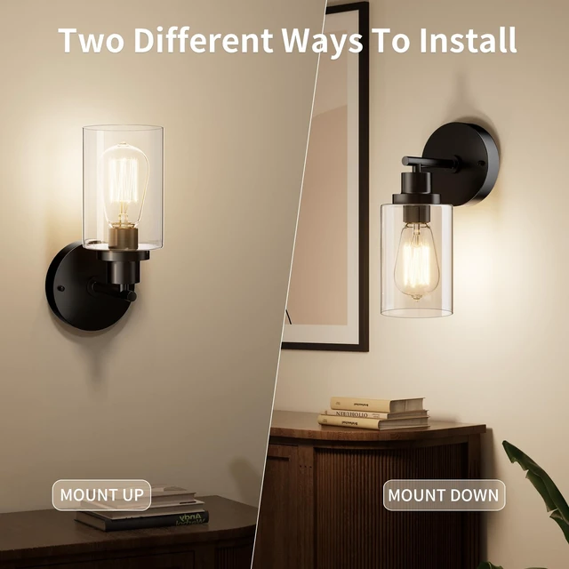 Alt view image 2 of 7 - BUTHY Black Wall Sconce Light, Modern LED Wall Light Indoor Fixtures | E26 Base and Clear Glass Shade, Ideal for Hallway, Bedroom, Living Room, and Mirror
