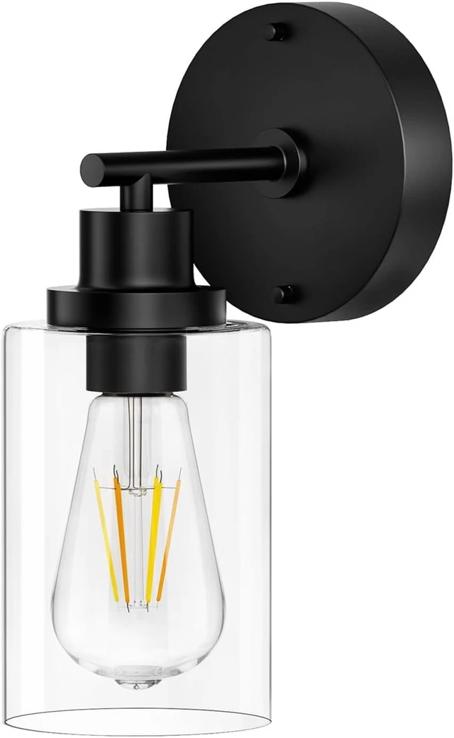 Main image of BUTHY Black Wall Sconce Light, Modern LED Wall Light Indoor Fixtures | E26 Base and Clear Glass Shade, Ideal for Hallway, Bedroom, Living Room, and Mirror