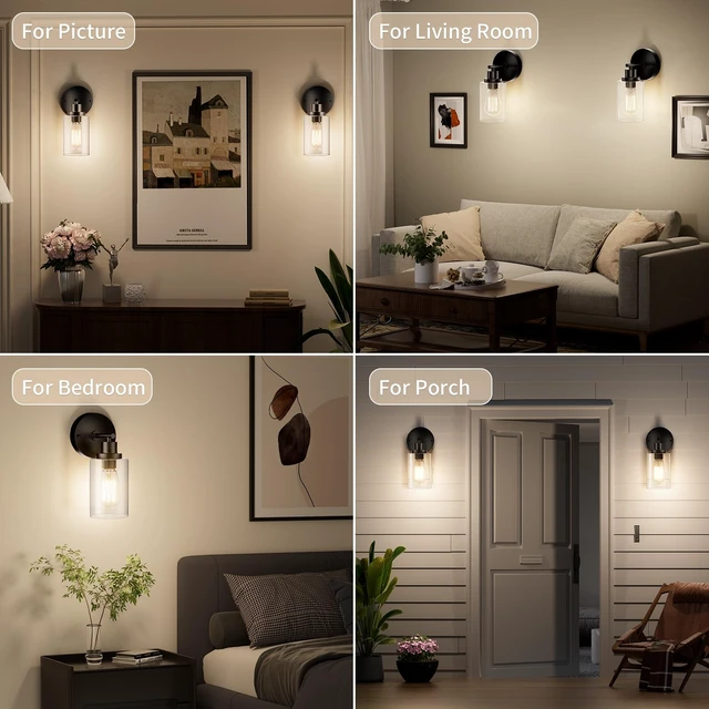Alt view image 6 of 7 - BUTHY Black Wall Sconce Light, Modern LED Wall Light Indoor Fixtures | E26 Base and Clear Glass Shade, Ideal for Hallway, Bedroom, Living Room, and Mirror