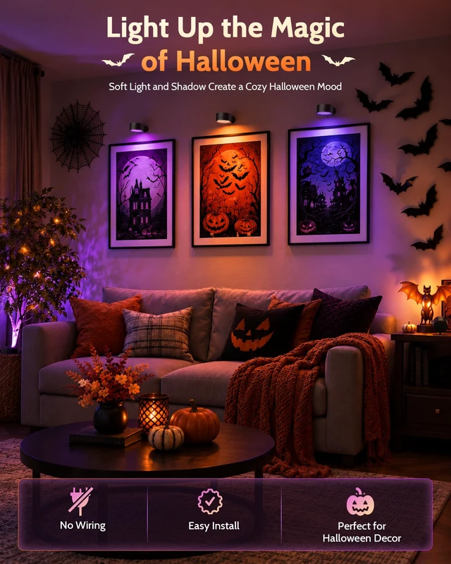 Alt view image 2 of 7 - AMETHEUS RGB Wall Sconces, Rechargeable Magnetic Lights with Remote, 3 Pack | 80 RGB Colors, 3 Color Temperatures & 360° Rotation to Set the Mood for Gaming, Movie Nights & Parties