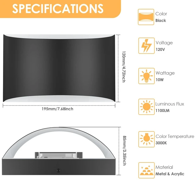 Alt view image 2 of 7 - Modern LED Wall Sconces, 3000K Warm White Hardwired Wall Lights Set of 2 | 10W Up and Down Wall Mount Light, Matte Black Indoor Sconces Wall Lighting, Wall Lamp for Living Room Bedroom Bedside Hallway