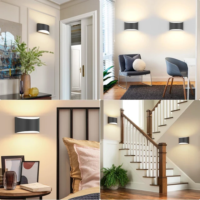 Alt view image 5 of 7 - Modern LED Wall Sconces, 3000K Warm White Hardwired Wall Lights Set of 2 | 10W Up and Down Wall Mount Light, Matte Black Indoor Sconces Wall Lighting, Wall Lamp for Living Room Bedroom Bedside Hallway