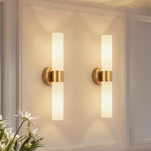 Main image of Meybiok Hardwired Wall Sconces Set of Two, Modern Bathroom Sconces Wall Lighting with Milky White Glass, Brushed Gold Sconces Wall Decor Set of 2 for Bathroom Mirror Bedroom Living Room Hallway