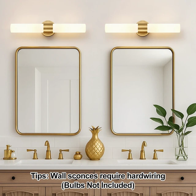 Alt view image 5 of 7 - Meybiok Hardwired Wall Sconces Set of Two, Modern Bathroom Sconces Wall Lighting with Milky White Glass, Brushed Gold Sconces Wall Decor Set of 2 for Bathroom Mirror Bedroom Living Room Hallway