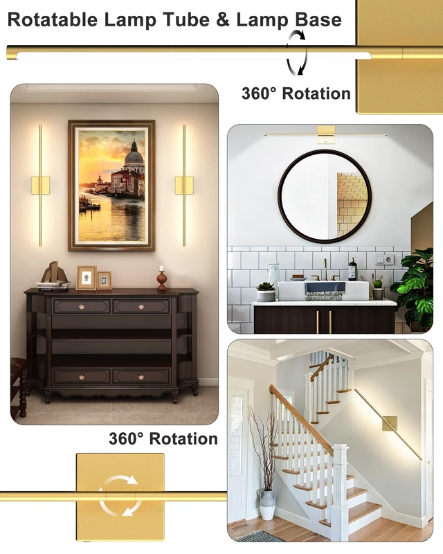 Alt view image 5 of 7 - Battery Powered Wall Sconce Set of Two: Gold Wireless Rechargeable Wall Lights with Touch and Remote Control, 360°Rotatable 4CCT Dimmable Cordless Scone Lighting Decor for TV Wall Bedroom Bathroom