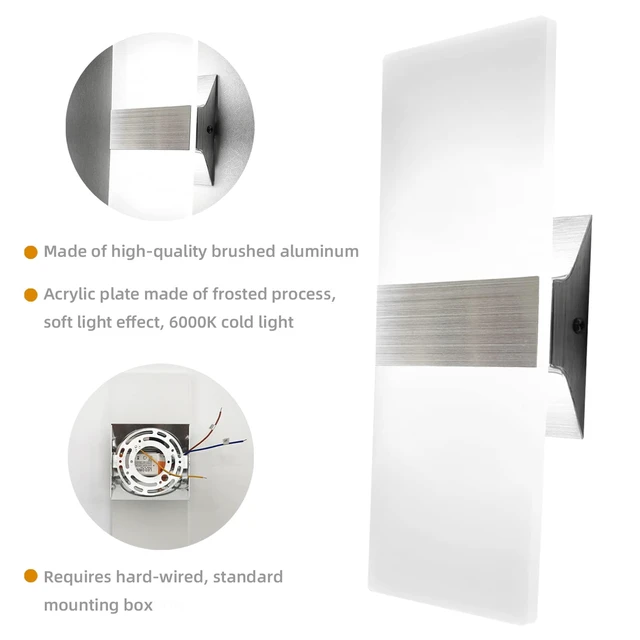 Alt view image 5 of 7 - KICAAO Modern Wall Sconces 4 Pack, Led Wall Light 10w, Cool White 6000K | Wall Sconce Up Downlight, Hardwired Acrylic Wall Light Lighting, Suitable for Living Room Corridor Bedside