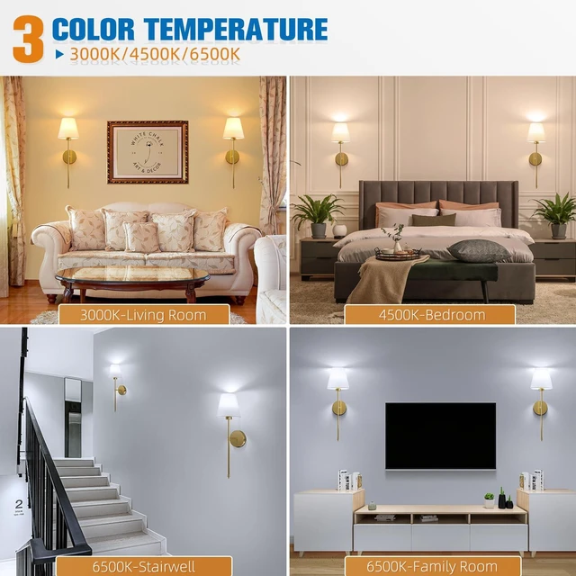Alt view image 4 of 7 - NIORSUN Battery Operated Wall Sconce Set of 2,Gold Rechargeable Wall Lights with 10400mAh Dimmable Bulbs and Remote,10 Colors Wireless Wall Lamps for Bedroom Living Room Hallway Decor