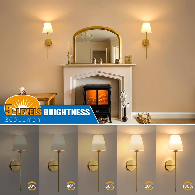 Alt view image 5 of 7 - NIORSUN Battery Operated Wall Sconce Set of 2,Gold Rechargeable Wall Lights with 10400mAh Dimmable Bulbs and Remote,10 Colors Wireless Wall Lamps for Bedroom Living Room Hallway Decor