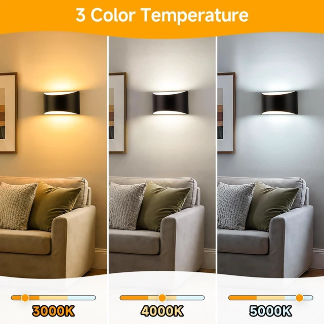 Alt view image 2 of 7 - MATAMEYE Modern LED Wall Sconce Set of 2, Black Indoor Wall Lights 3CCT | 3000K/4000K/6000K, Up/Down Hardwired Wall Mount Light, Easy Install Aluminum Wall Lighting, Bedroom, Living Room, Hallway