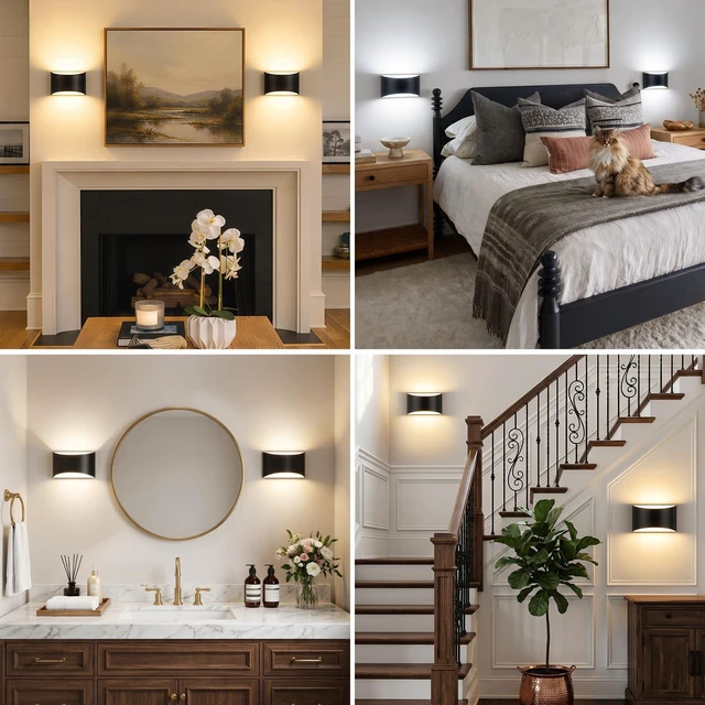 Alt view image 6 of 7 - MATAMEYE Modern LED Wall Sconce Set of 2, Black Indoor Wall Lights 3CCT | 3000K/4000K/6000K, Up/Down Hardwired Wall Mount Light, Easy Install Aluminum Wall Lighting, Bedroom, Living Room, Hallway