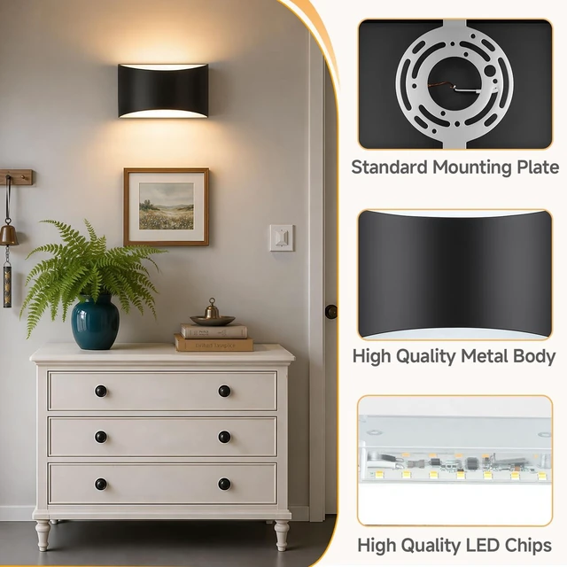 Alt view image 7 of 7 - MATAMEYE Modern LED Wall Sconce Set of 2, Black Indoor Wall Lights 3CCT | 3000K/4000K/6000K, Up/Down Hardwired Wall Mount Light, Easy Install Aluminum Wall Lighting, Bedroom, Living Room, Hallway