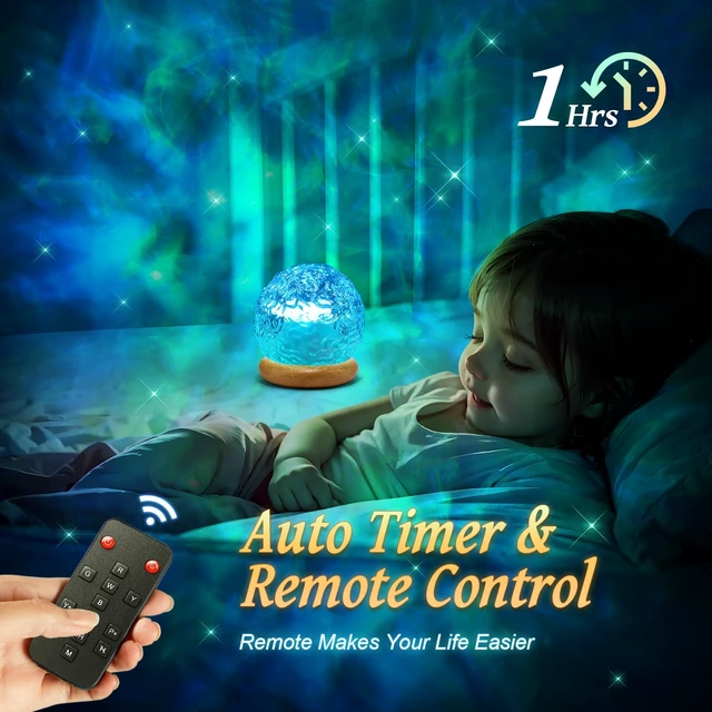 Alt view image 5 of 7 - Ambient Lighting, 16 Colors Led Lights for Bedroom, Gift Ideas, Room Decor | 3-in-1 Sunset/Ocean/Northern, Remote, 6 Brightness, 1 Hr Timer, Made of Glass & Wood,Bedroom,Bathroom, Dorm,Halloween Light